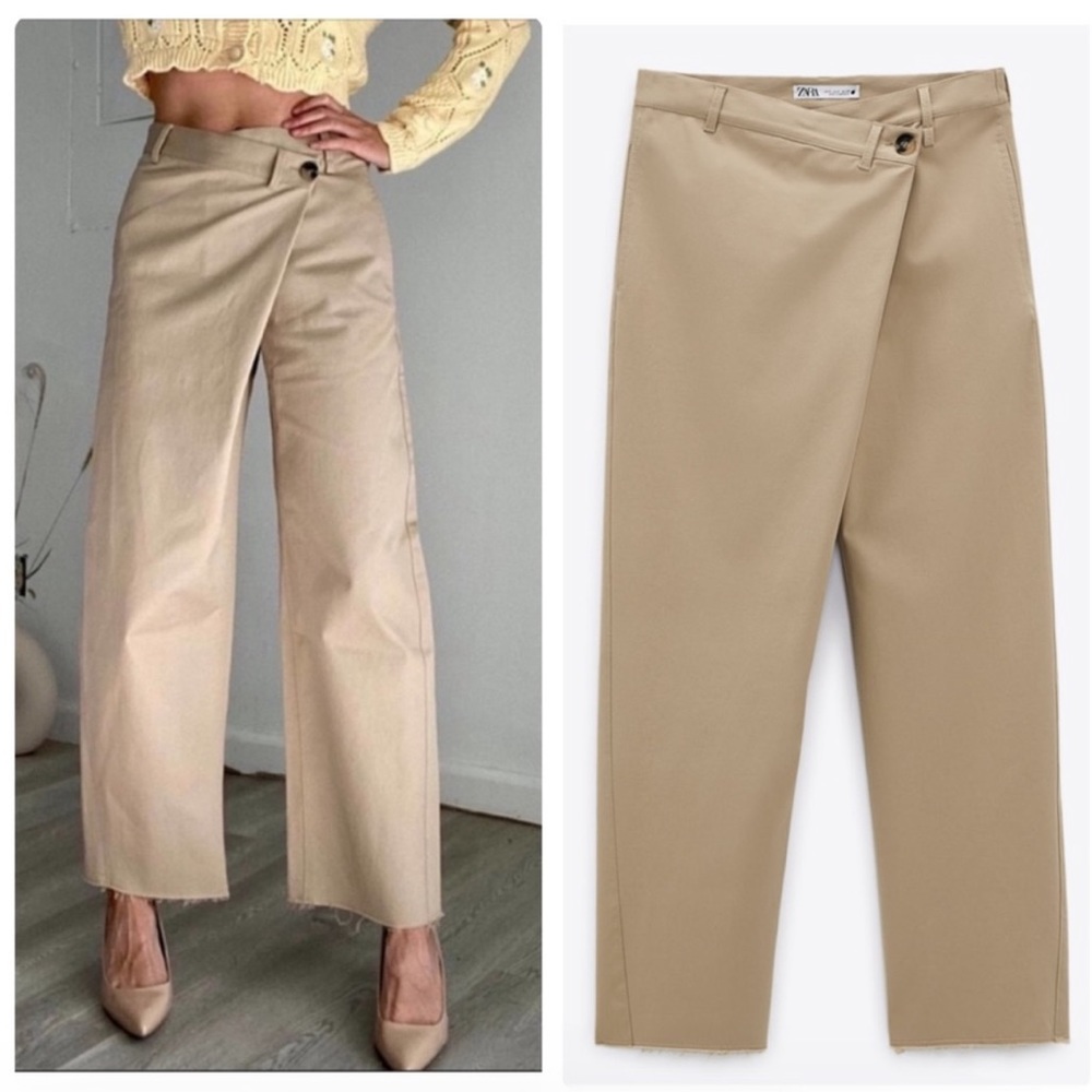 NEW Zara Trousers With Asymmetric Waist And Raw Hem